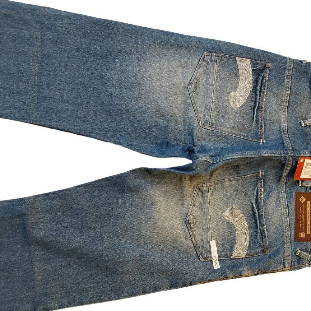 G-Star Raw GS01 Heller Straight Button Fly Blue Wheel Denim Jeans Sz 31 x 34 NWT